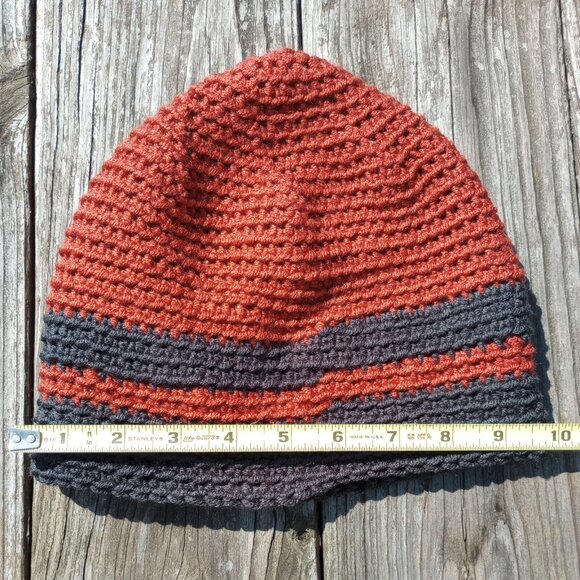 Men's Beanie Hat Handmade Rust Orange Gray Crochet Boating Hiking Outdoors Sz M - Picture 8 of 9